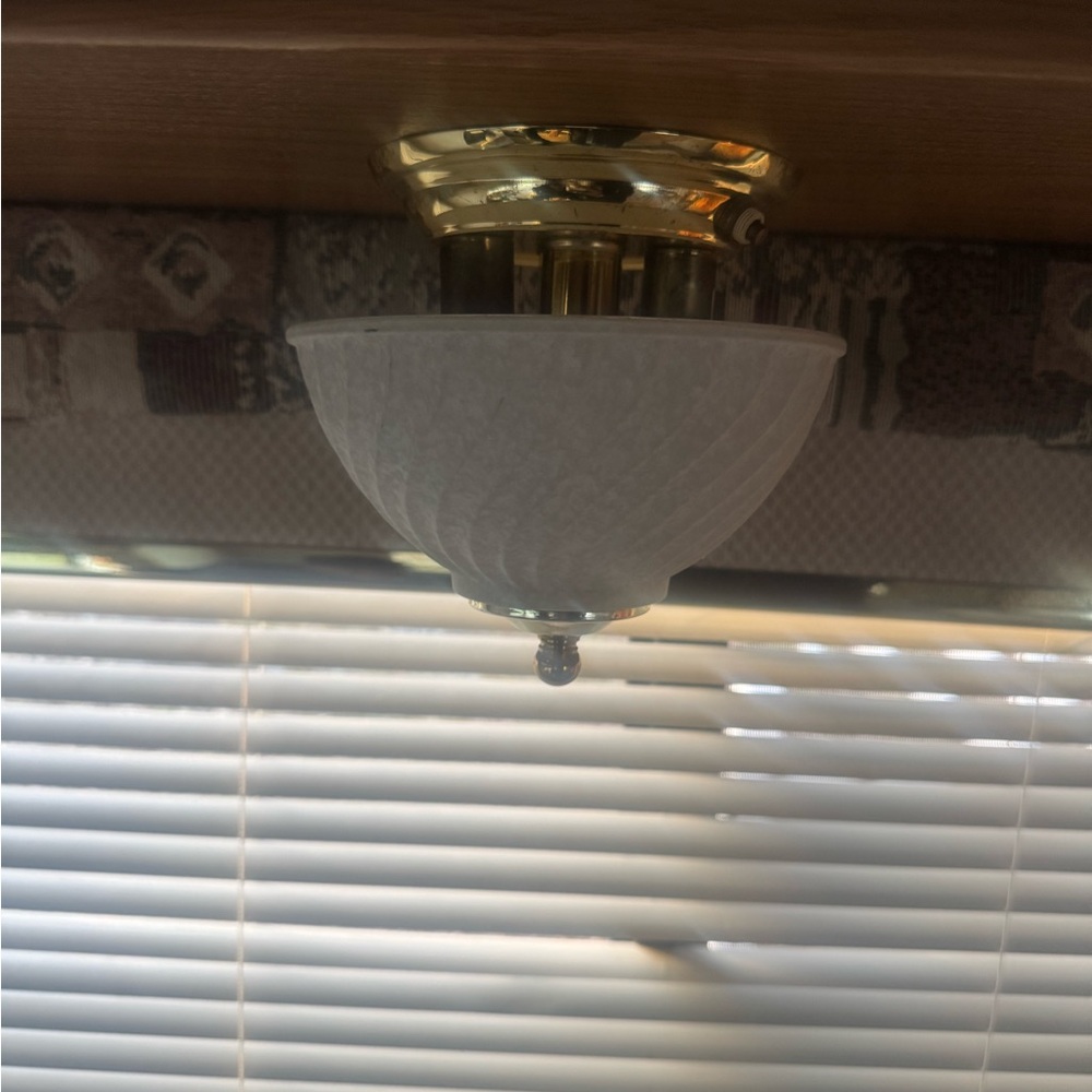 Classic White Swirled Glass Ceiling Light Fixture with Brass Accents